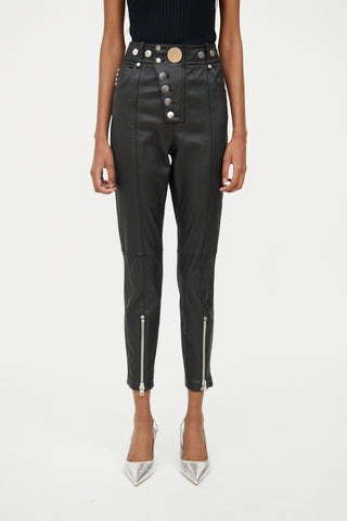 Alexander Wang Black Leather Studded Slim Trouser