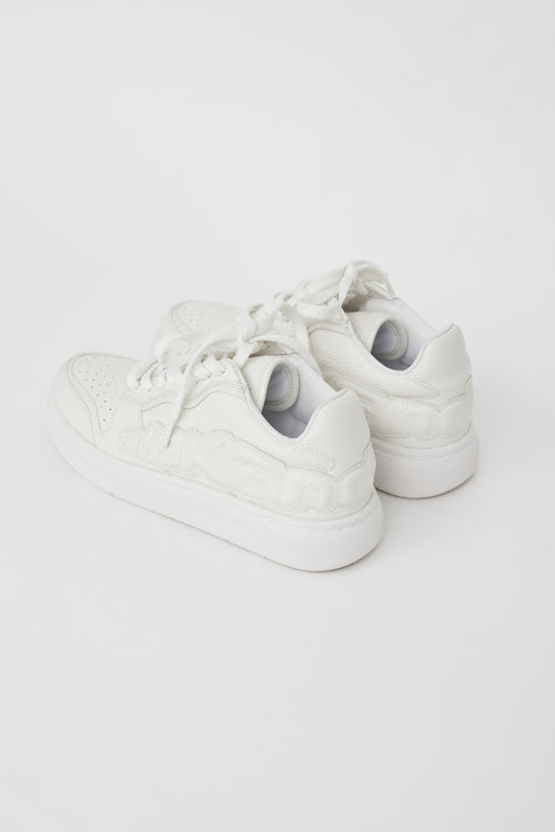 Alexander Wang White Leather Logo Embossed Sneaker