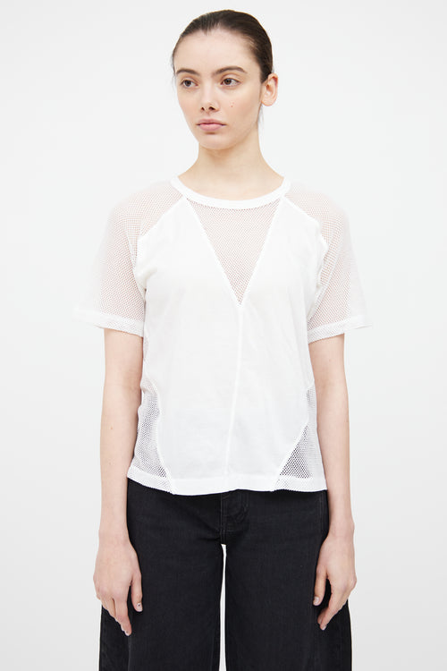 T by Alexander Wang White Cotton Mesh Panel Top