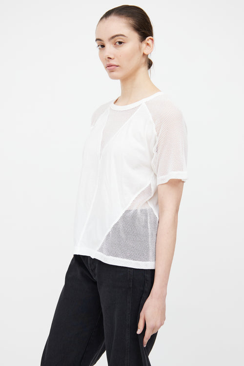 T by Alexander Wang White Cotton Mesh Panel Top