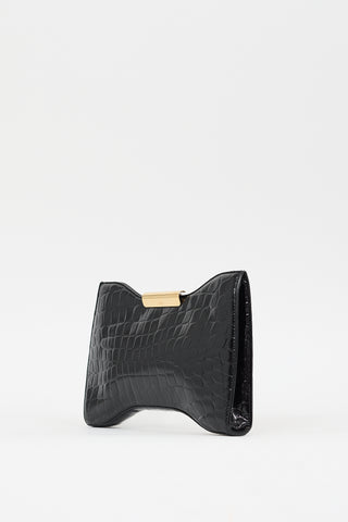 Alexander McQueen Black Embossed Leather Squeeze Clutch