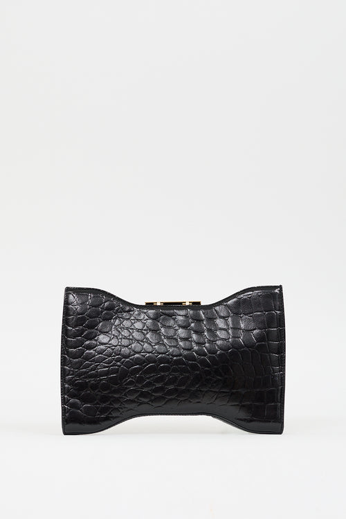 Alexander McQueen Black Embossed Leather Squeeze Clutch