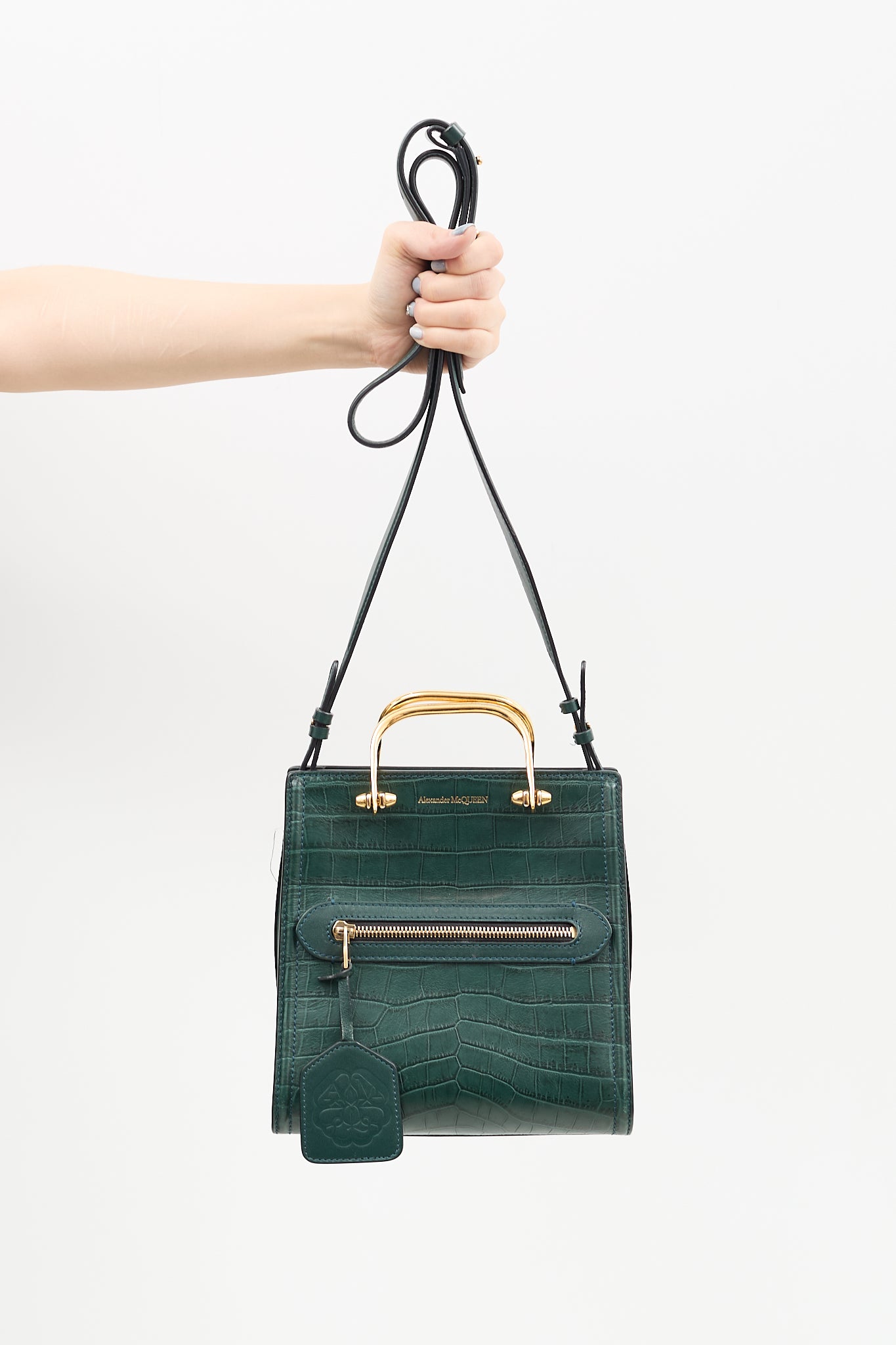 McQueen // Green Embossed Leather The Short Story Bag – VSP