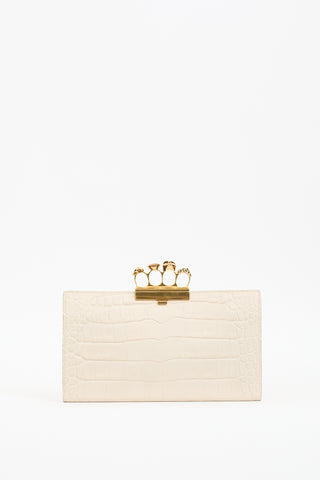 Alexander McQueen Cream Leather Four Ring Skull Clutch