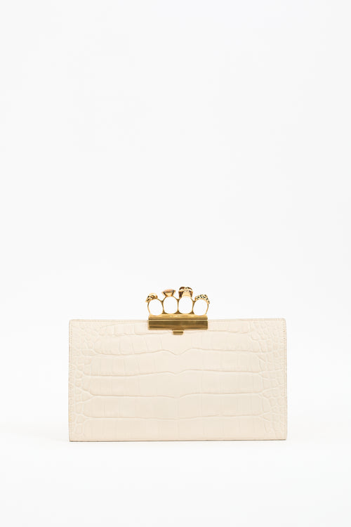 Alexander McQueen Cream Leather Four Ring Skull Clutch