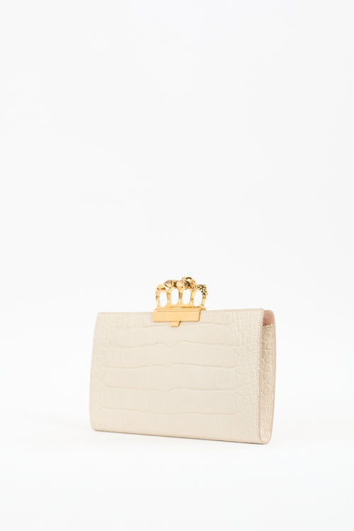 Alexander McQueen Cream Leather Four Ring Skull Clutch