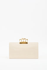 Alexander McQueen Cream Leather Four Ring Skull Clutch