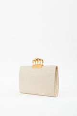 Alexander McQueen Cream Leather Four Ring Skull Clutch