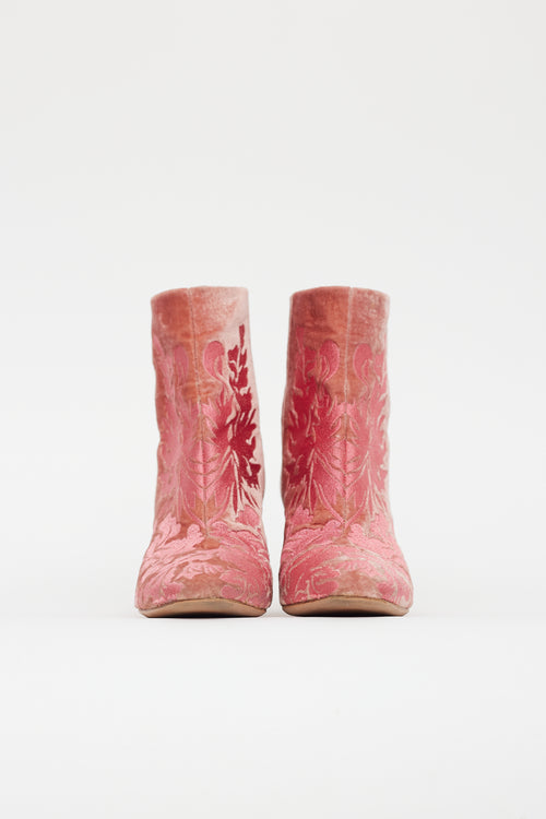 Alexandre Birman Pink Velvet Floral Boot
