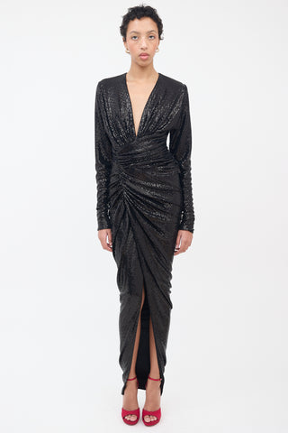 Alexandre Vauthier Black Sequined Draped Maxi Dress
