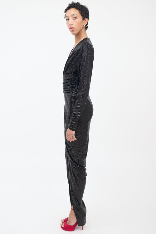 Alexandre Vauthier Black Sequined Draped Maxi Dress