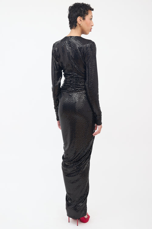 Alexandre Vauthier Black Sequined Draped Maxi Dress