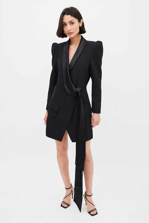 Alexandre Vauthier Black Wool & Satin Puff Sleeve Blazer