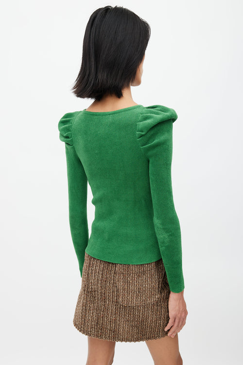 Alexandre Vauthier Green Ribbed Puff Long Sleeve Top