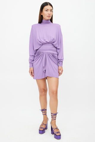 Alexandre Vauthier Purple Long Sleeve Ruched Dress