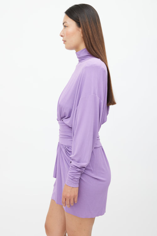 Alexandre Vauthier Purple Long Sleeve Ruched Dress