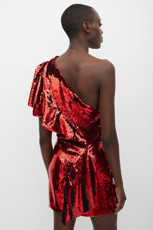 Alexandre Vauthier Red One Shoulder Gathered Sequin Dress