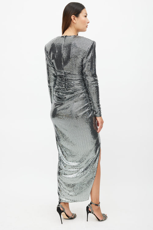 Alexandre Vauthier Silver Sequin V-Neck Long Sleeve Dress