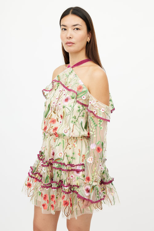 Alexis Beige & Multicolour Adeline Floral Halter Dress