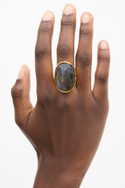 Alexis Bittar Gold & Dark Grey Lucite Oval Ring