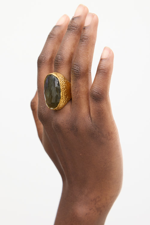 Alexis Bittar Gold & Dark Grey Lucite Oval Ring