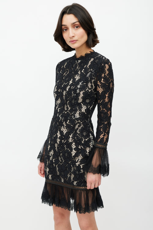Alexis Black & Beige Floral Lace Dress