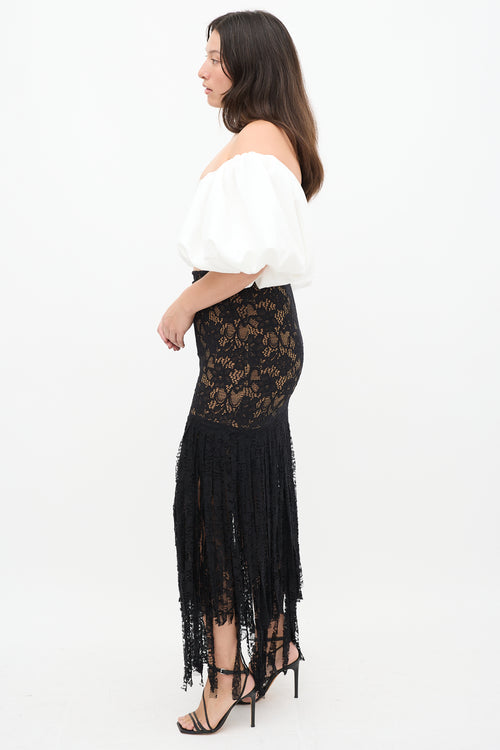 Alexis Black Floral Lace Fringe Skirt