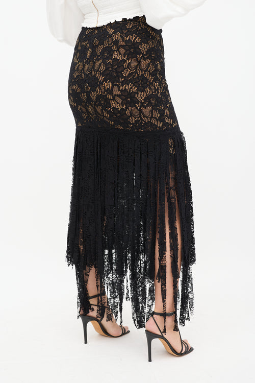 Alexis Black Floral Lace Fringe Skirt