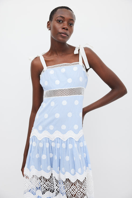 Alexis Light Blue & White Embroidered Ada Midi Dress