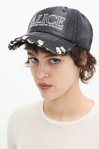 Alice Hollywood Washed Black Denim Embroidered Atelier Logo 1.0 Baseball Hat