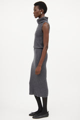 Alice + Olivia Dark Grey Wool Knit Ribbed Sweater Dress