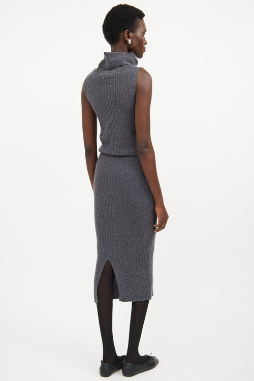 Alice + Olivia Dark Grey Wool Knit Ribbed Sweater Dress