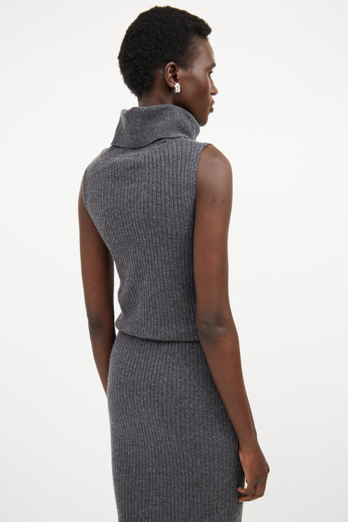 Alice + Olivia Dark Grey Wool Knit Ribbed Sweater Dress