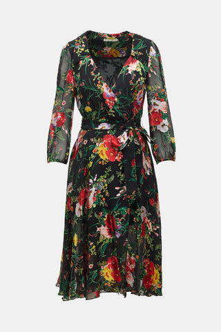 Alice + Olivia Silk Floral Wrap Dress