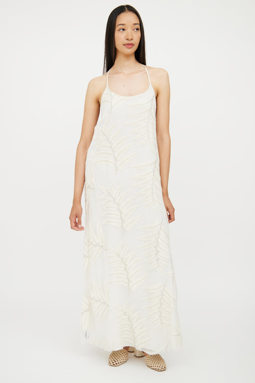 Alice + Olivia Cream Silk Embroidered Maxi Dress