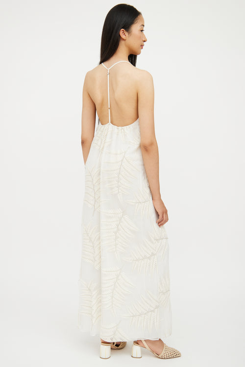 Alice + Olivia Cream Silk Embroidered Maxi Dress