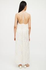 Alice + Olivia Cream Silk Embroidered Maxi Dress