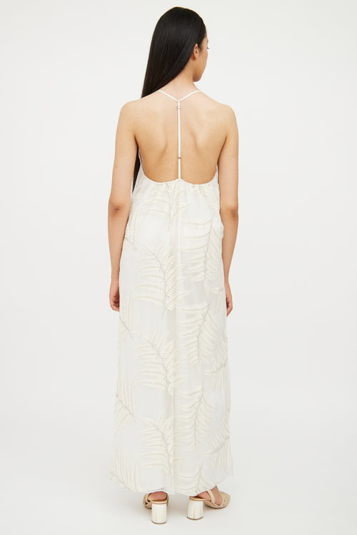 Alice + Olivia Cream Silk Embroidered Maxi Dress