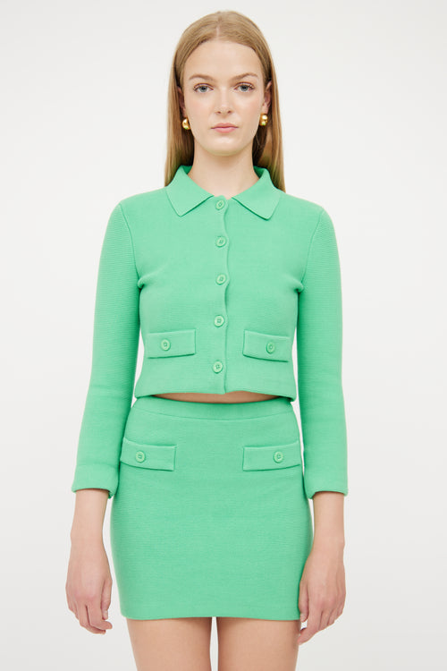 Alice + Olivia Green Ila Collared Knit Jacket