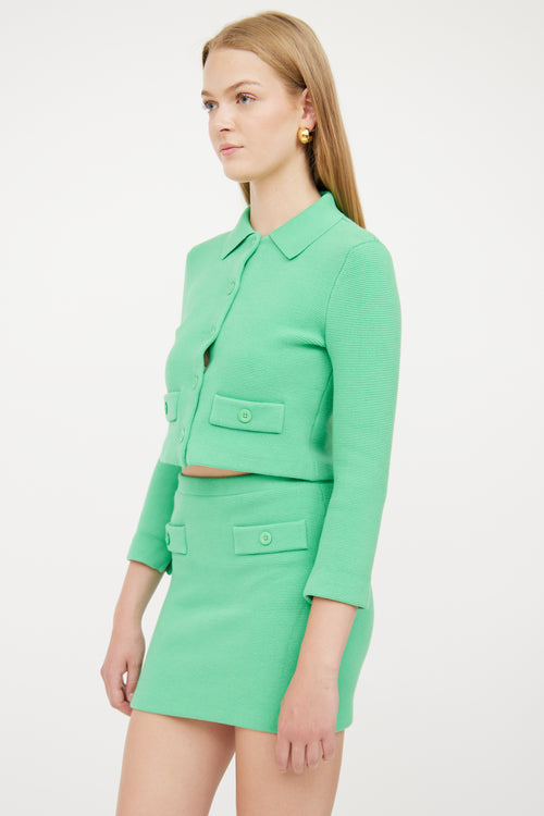 Alice + Olivia Green Ila Collared Knit Jacket