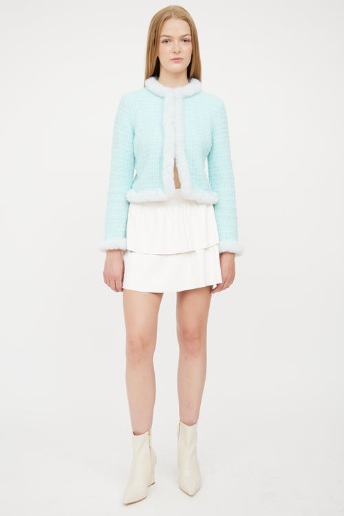 Alice + Olivia Blue Green Knit Faux Fur Trim Jacket