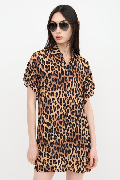 Alice + Olivia Printed Jude Ruffle Shirt Dress
