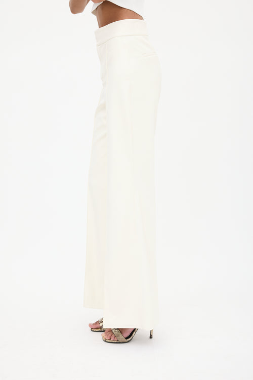 Alice + Olivia White Faux Leather Flared Pant