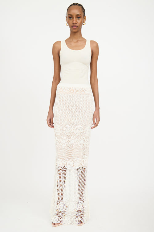 Alice Olivia Cream Linen Crocheted Co-Ord Set