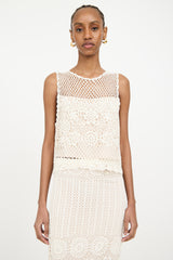 Alice Olivia Cream Linen Crocheted Co-Ord Set
