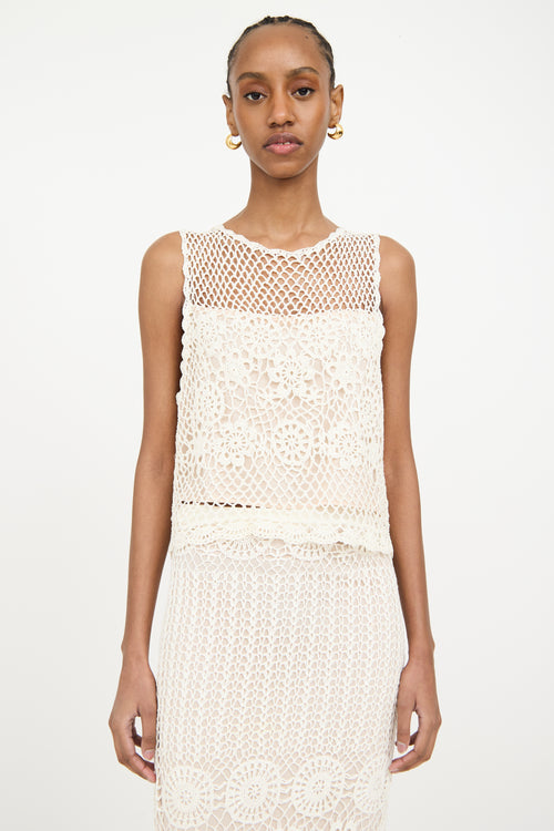 Alice Olivia Cream Linen Crocheted Co-Ord Set