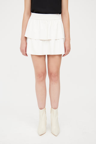 Alice + Olivia White Faux Leather Tiered Mini Skirt