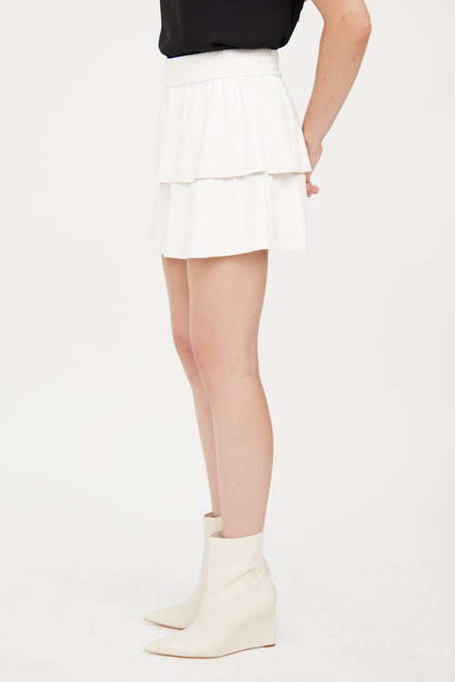 Alice + Olivia White Faux Leather Tiered Mini Skirt