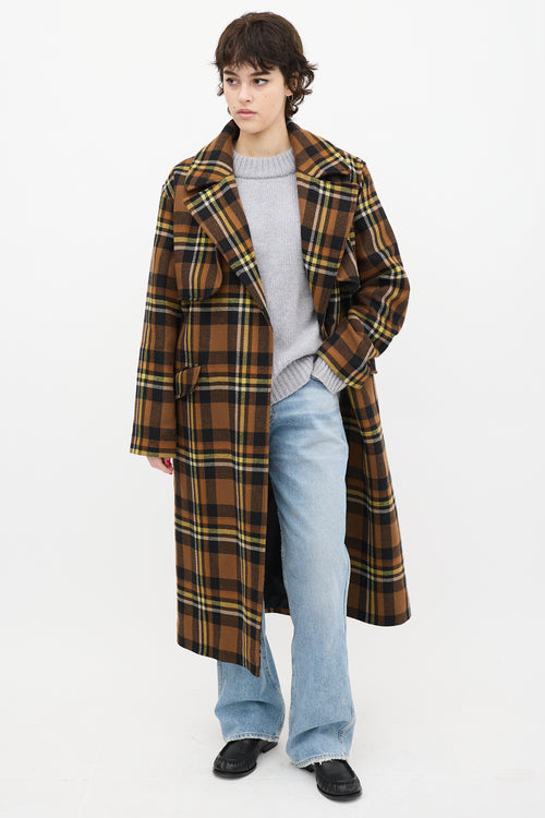 All Saints Brown & Yellow Wool Bree Check Coat