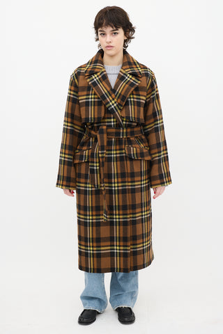 All Saints Brown & Yellow Wool Bree Check Coat